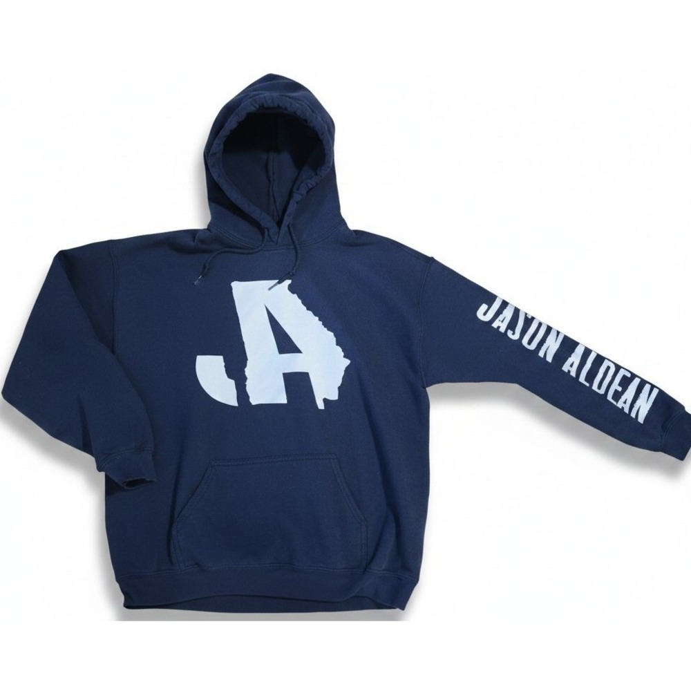Jason Aldean Rock N Roll Cowboy Tour Hoodie Mens Large Blue Country Sweatshirt